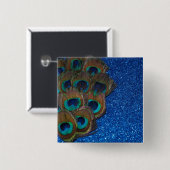 Blue Peacock Bouquet Glitterie Stillleben Button (Vorne & Hinten)