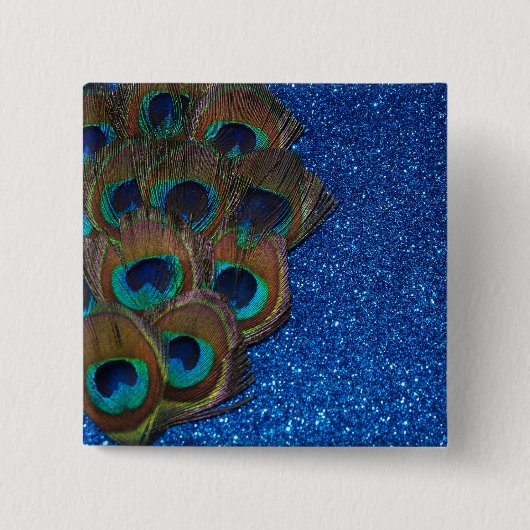 Blue Peacock Bouquet Glitterie Stillleben Button (Vorderseite)