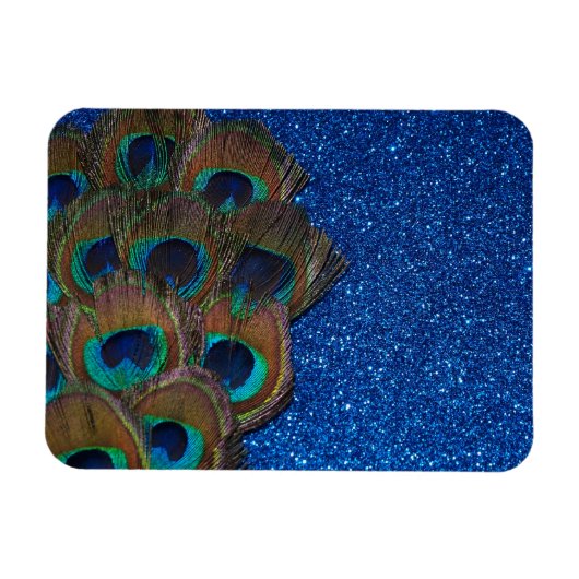 Blue Peacock Bouquet Glitterie Stillleben Magnet (Horizontal)