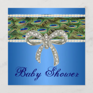 Blue Peacock Diamond Bow Kinderdusche Einladung