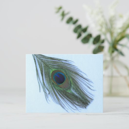 Blue Peacock Feather Postkarte (Stehend Vorderseite)