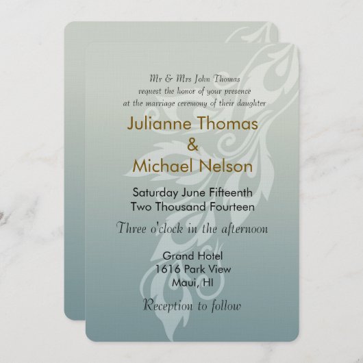 Blue Peacock Feather Wedding Einladung (Vorne/Hinten)