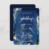 Blue Peacock Feathers Blätter Wasserfarbe Einladung (Vorne/Hinten)