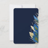 Blue Peacock Feathers Blätter Wasserfarbe Einladung (Rückseite)