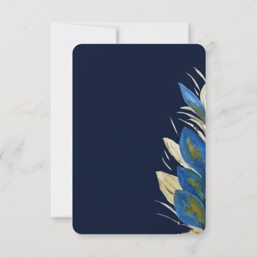 Blue Peacock Feathers Blätter Wasserfarbe Einladung (Rückseite)