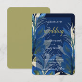 Blue Peacock Feathers Blätter Wasserfarbe Einladung (Vorne/Hinten)