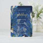 Blue Peacock Feathers Blätter Wasserfarbe Einladung (Stehend Vorderseite)