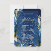 Blue Peacock Feathers Blätter Wasserfarbe Einladung (Vorderseite)