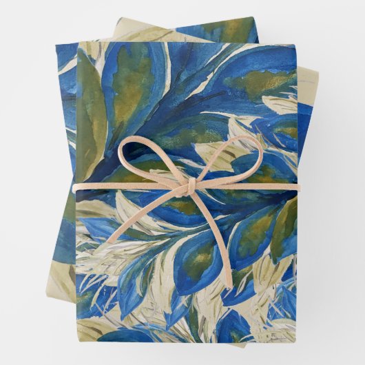 Blue Peacock Feathers Watercolor Handgemalt Geschenkpapier Set (Beispiel)