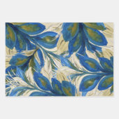 Blue Peacock Feathers Watercolor Handgemalt Geschenkpapier Set (Vorderseite 3)