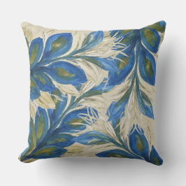 Blue Peacock Feathers Watercolor Handgemalt Kissen