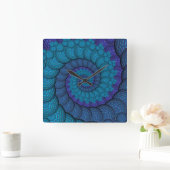 Blue Peacock Fractal Pattern Quadratische Wanduhr (Zuhause)