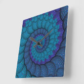 Blue Peacock Fractal Pattern Quadratische Wanduhr (Winkel)