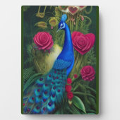 Blue Peacock in Rosa Rose Gartenanlage des Herzens Fotoplatte (Vorderseite)