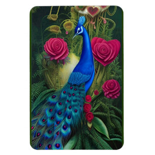 Blue Peacock in Rosa Rose Gartenanlage des Herzens Magnet