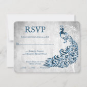 Blue Peacock Leaf Vine Wedding RSVP Card Karte (Vorderseite)