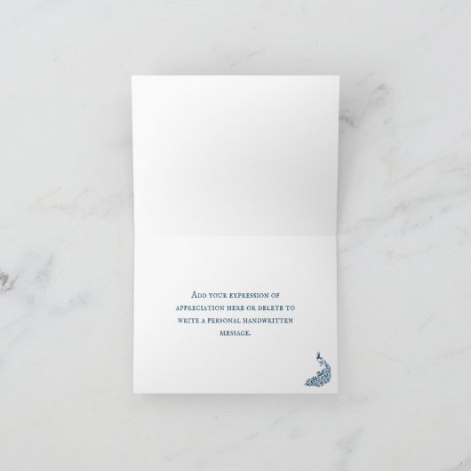 Blue Peacock Leaf Wein Vielen Dank Karten (Innenseite)