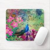 Blue Peacock Lila rosa Blume Musikalische Hinweise Mousepad (Mit Mouse)