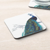 Blue Peacock mit wunderschönen Federn aus Schwanz Getränkeuntersetzer (Linke Seite)