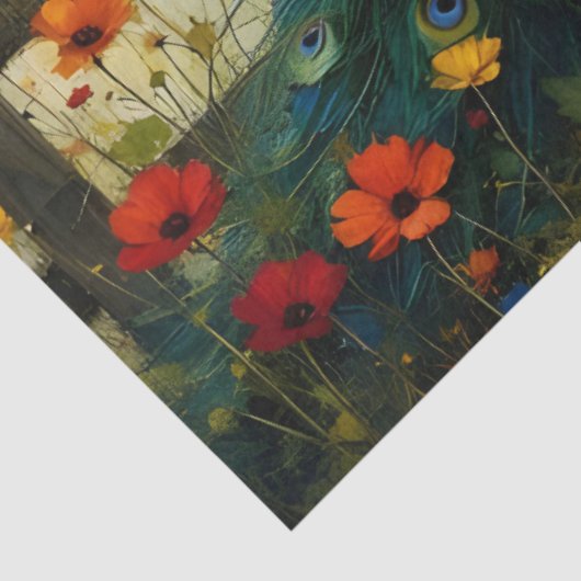 Blue Peacock on Split rail fence Seidenpapier (Ausschnitt)