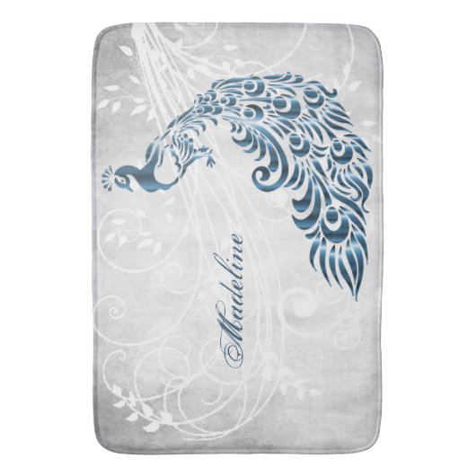 Blue Peacock Personalisiert Bath Mat Badematte (Vorderseite Vertikal)