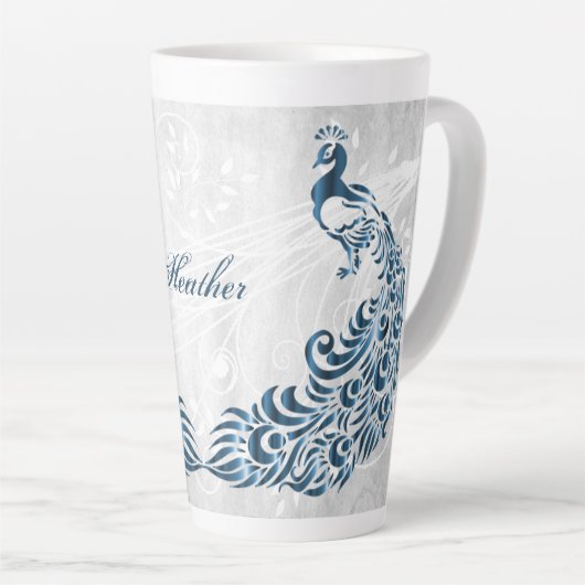 Blue Peacock Personalisierte Latte-Tasse Milchtasse (Rechte Ecke)