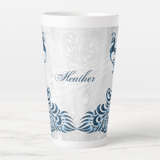 Blue Peacock Personalisierte Latte-Tasse Milchtasse (Vorderseite)