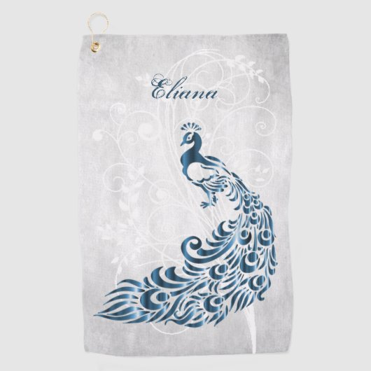 Blue Peacock Personalisiertes Golfhandtuch (Vorderseite)
