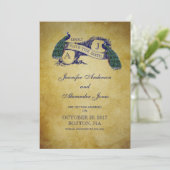 Blue Peacock Rustikale Save the Date Card (Stehend Vorderseite)