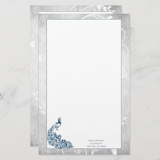 Blue Peacock Stationery Briefpapier (Vorne/Hinten)