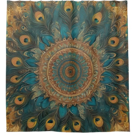 Blue Peacock Style Boho Duschvorhang (Vorderseite)