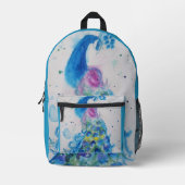 Blue Peacock Wasserfarben Wiederverwendbare Lebens Bedruckter Rucksack (Vorderseite)