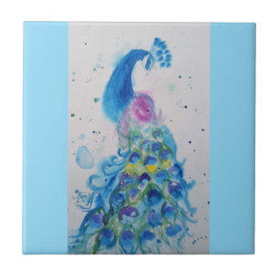 Blue Peacock Watercolor Baby Blue Australian Fliese