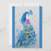 Blue Peacock Watercolor Blume Hochzeit Einladung (Rückseite)