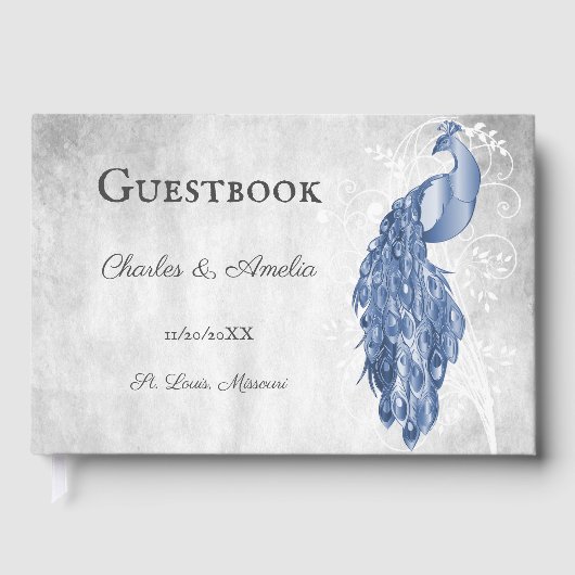 Blue Peacock Wedding Gästebuch (Vorderseite)