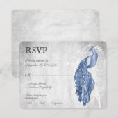 Blue Peacock Wedding RSVP Card Karte (Vorne/Hinten)