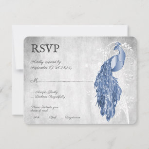 Blue Peacock Wedding RSVP Card Karte