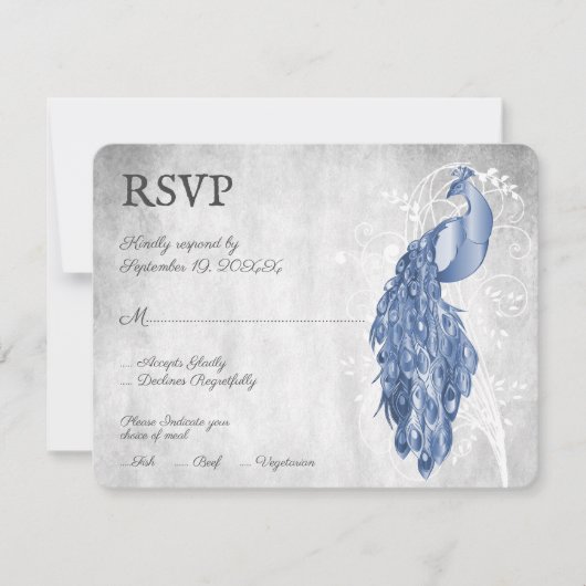 Blue Peacock Wedding RSVP Card Karte (Vorderseite)