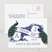 Blue Peacock Wedding Vielen Dank Postkarte (Vorne/Hinten)