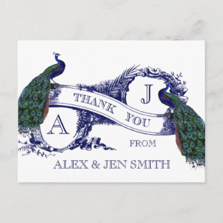 Blue Peacock Wedding Vielen Dank Postkarte