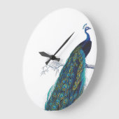 Blue Peacock with beautiful tail feathers Große Wanduhr (Winkel)