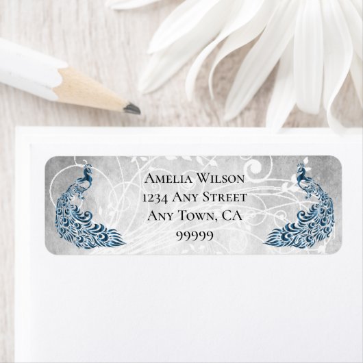Blue Peacocks Address Label (Insitu)