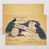 Blue Peacocks Vintage Hochzeit Einladungen (Vorne/Hinten)