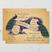 Blue Peacocks Vintage Probe Abendessen Einladung (Vorne/Hinten)