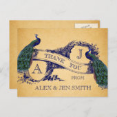 Blue Peacocks Vintage Wedding Danke Postcard Postkarte (Vorne/Hinten)