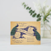Blue Peacocks Vintage Wedding Empfang Einladung (Stehend Vorderseite)