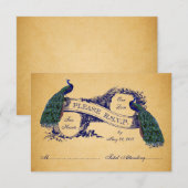 Blue Peacocks Vintage Wedding RSVP CARD (Vorne/Hinten)