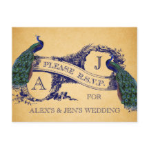 Blue Peacocks Vintage Wedding UAWG Postcard 2
