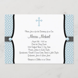 Blue Pearl Cross Black Blue Christening Einladung