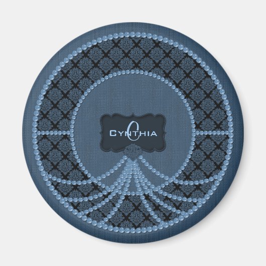 Blue Pearl Damask Round Magnet (Vorne)